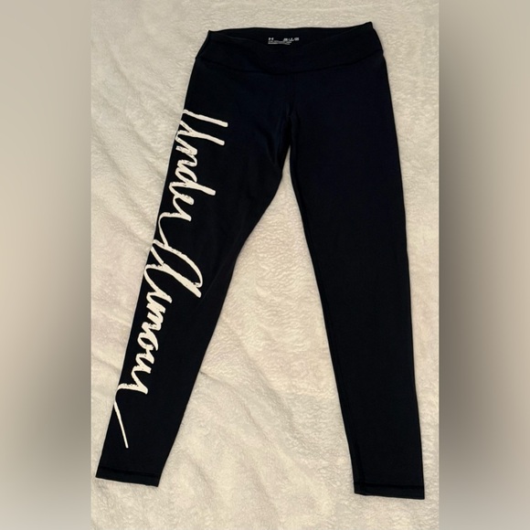 Under Armour Black Leggings with White ‘Under Armour’ Script - Picture 1 of 7